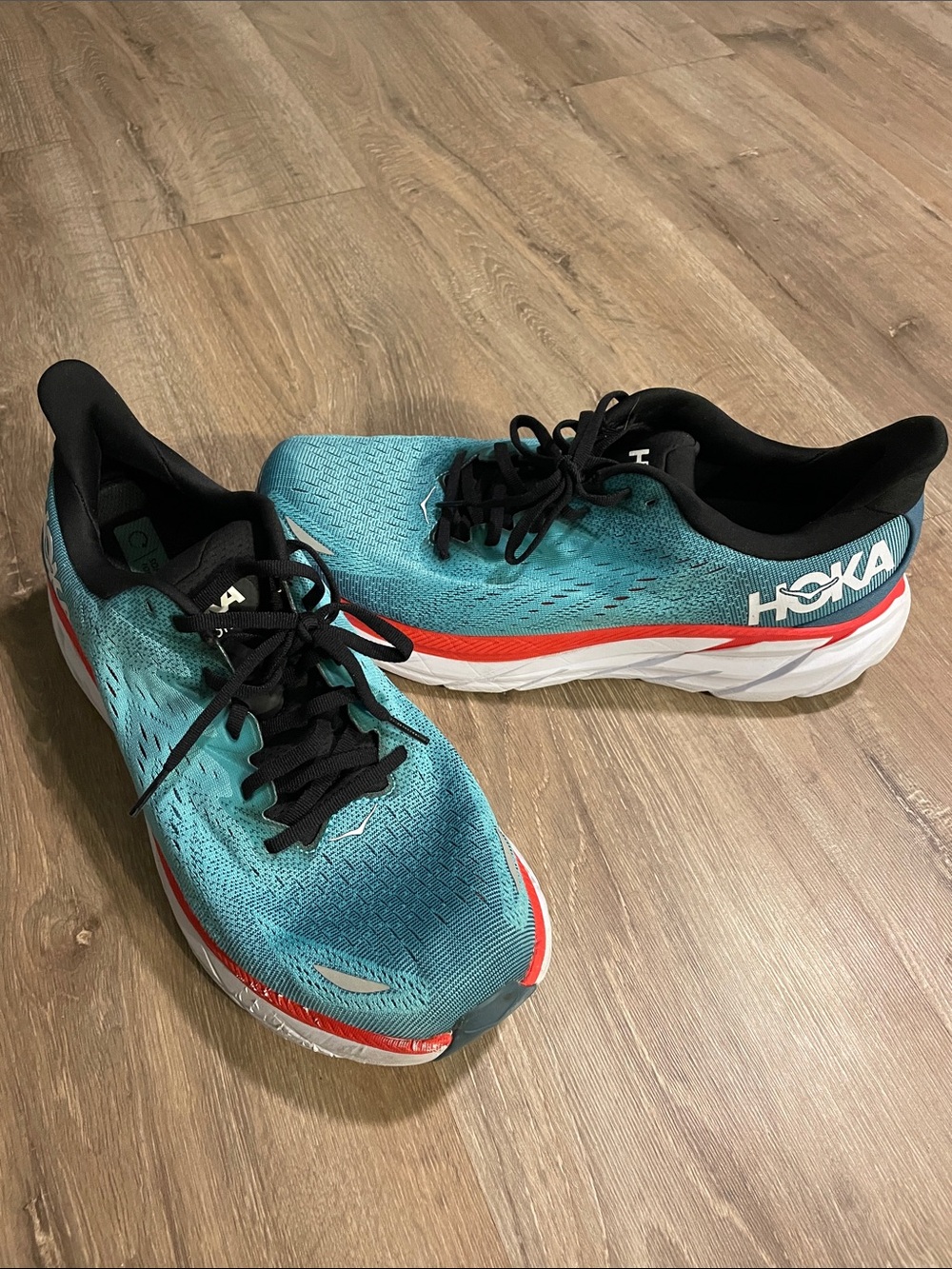 Hoka Mens Clifton 8 Teal Athletic Shoes Size 11 2e
